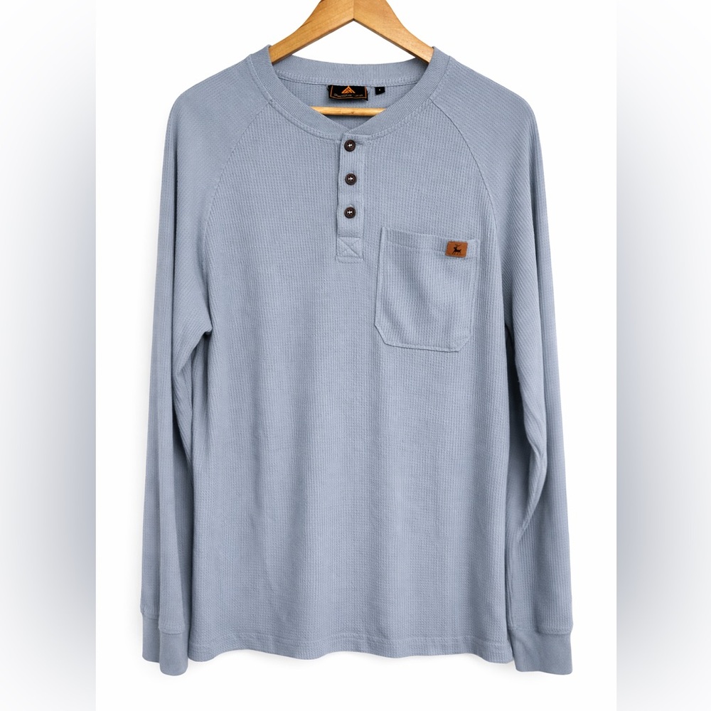 Blue Waffle Knit Henley Long Sleeve Shirt Size L
